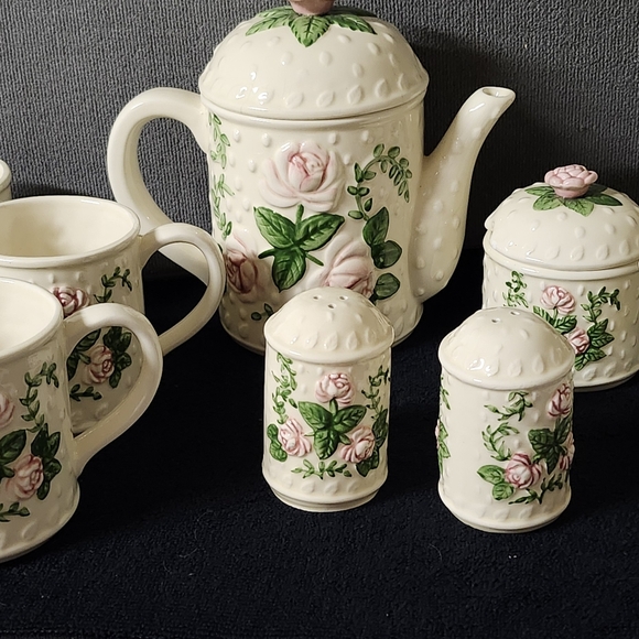 Floral Ceramic Tea Set with Pink Roses - Picture 3 of 3